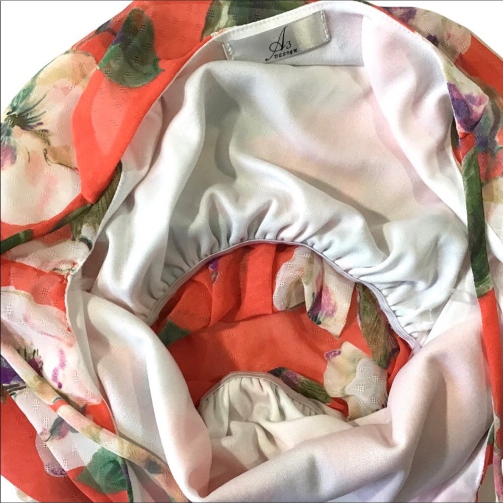 A3 Design Floral Peplum Top Size S Spaghetti Straps Coral Cami Tank Made In USA - Picture 6 of 7